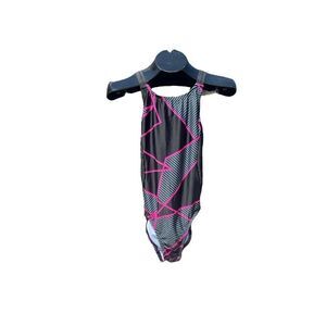 Champions Bright Pink Black Geometric Lined Swimsuit Size S